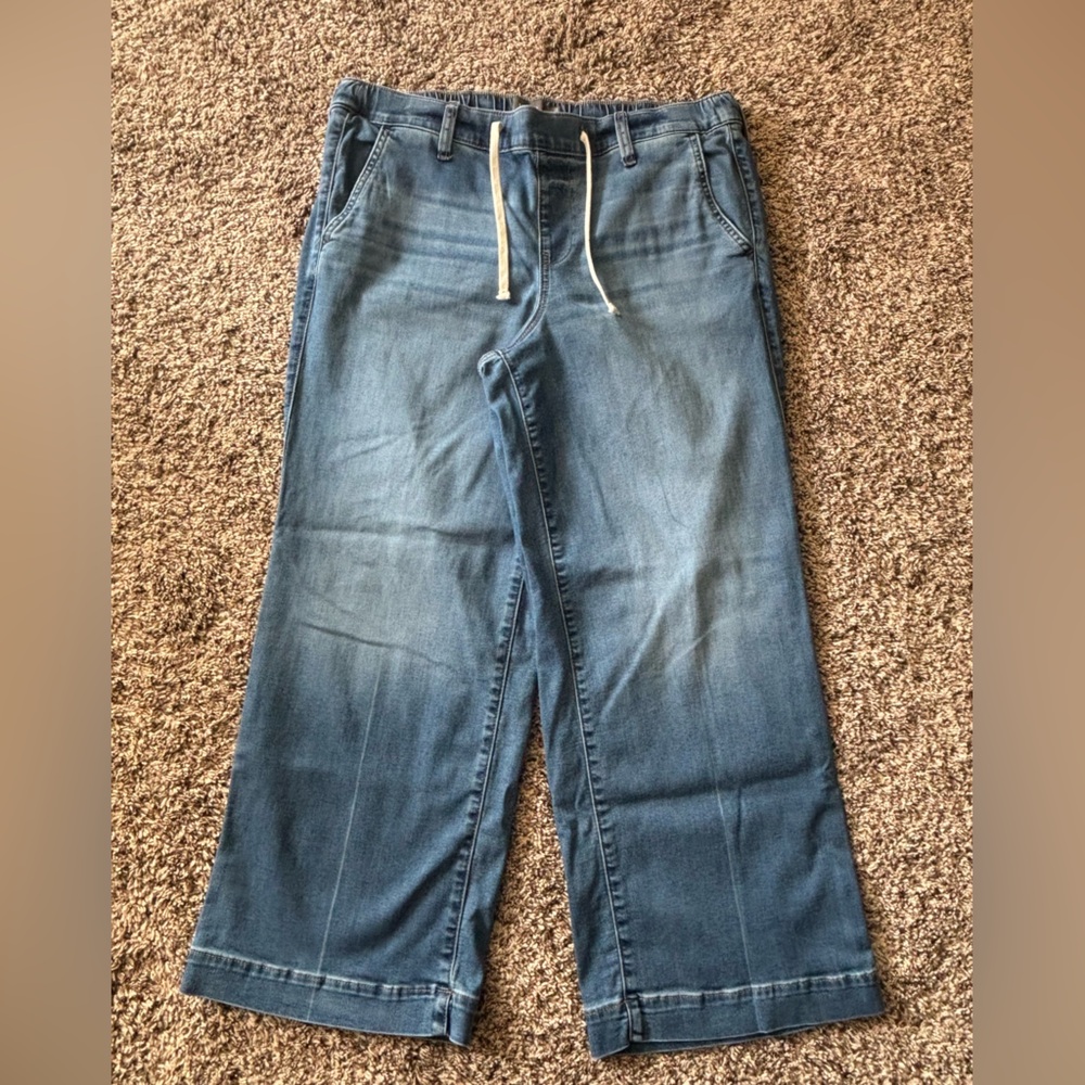 Blue Super Soft Drawstring Wide Leg Jeans. Size 1S (short 14/16)